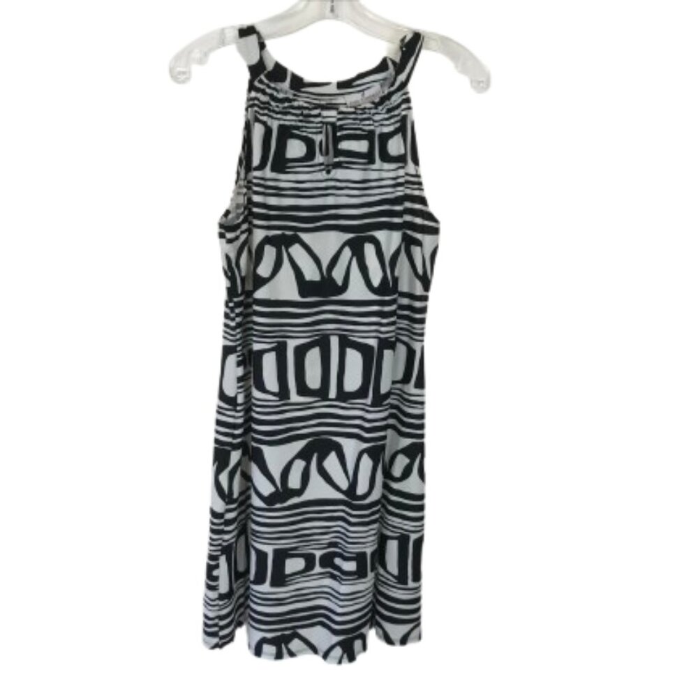 Jude Connally Womens Size Large Black White Lisa Sleeveless Abstract Print Dress